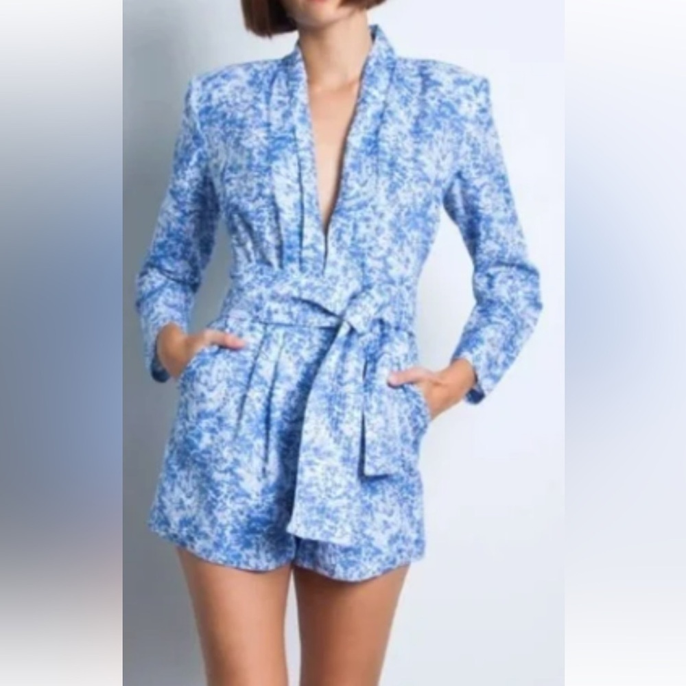 Karina Grimaldi Blue Linen Romper Women's Robe Size Small